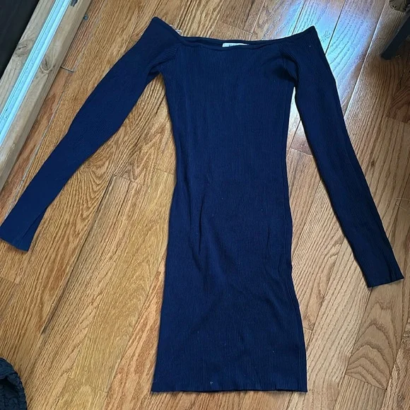 blue off the shoulder sweater dress Oversized Off The Shoulder Sweater Dress Womens Slouchy Bardot Knit in Sky  Blue | Chunky Ribbed Pullover Mini Dress main image 0